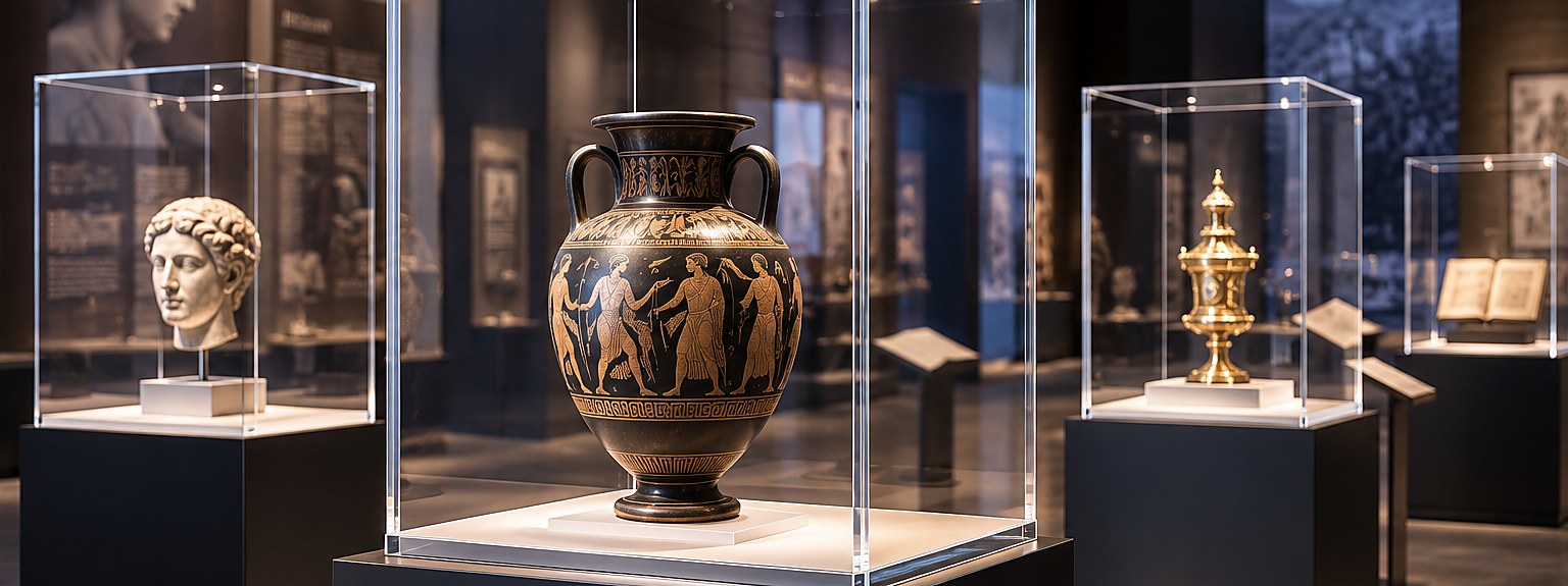 Museum exhibit cases, edge-polished to invisible seams